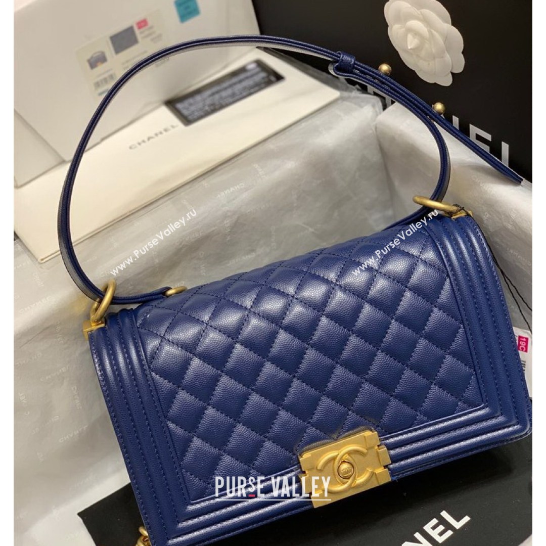 Chanel Quilted Original Haas Caviar Leather Medium Boy Flap Bag Blue/Gold (Top Quality) (SHUNY-210811054)