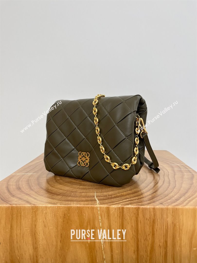 Loewe Puffer Goya in Pleated Shiny Nappa Lambskin 9076 Dark Khaki Green 2024 Top (KE-24090202)