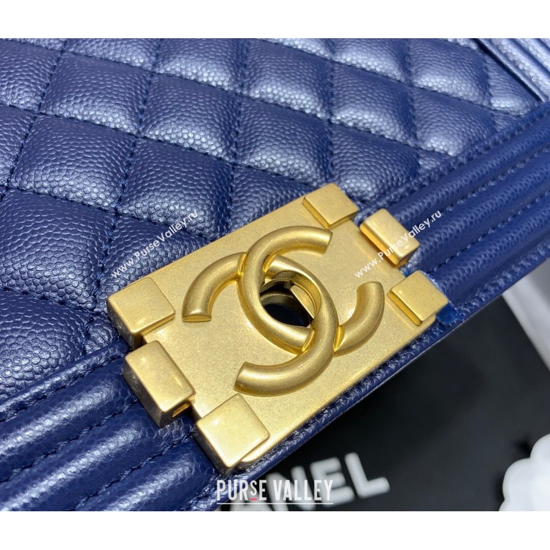 Chanel Quilted Original Haas Caviar Leather Medium Boy Flap Bag Blue/Gold (Top Quality) (SHUNY-210811054)