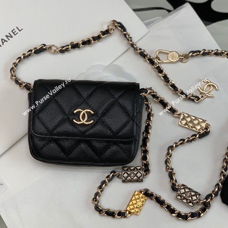 Chanel Grained Calfskin Belt Bag on Bag Charm Chain Black 2021 (JY-21101232)