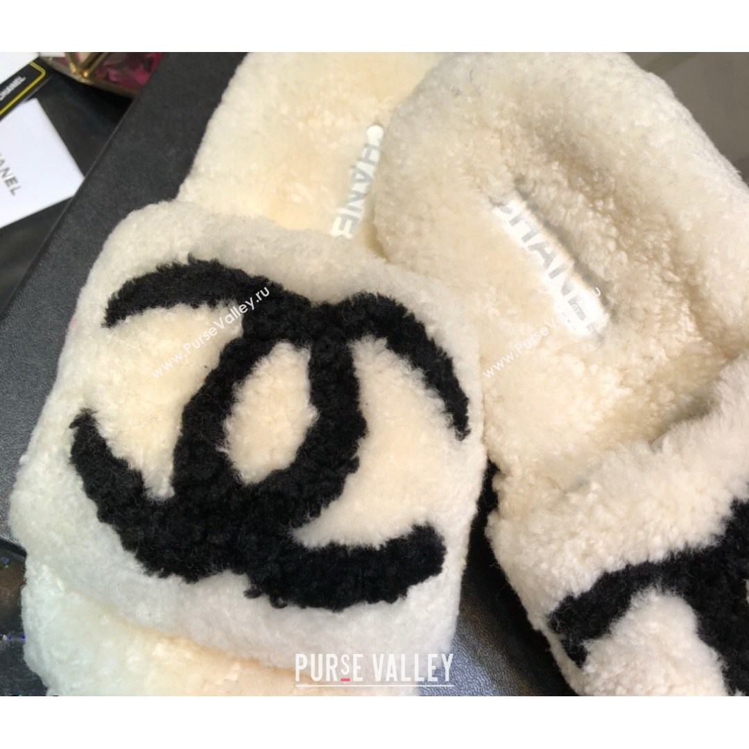 Chanel CC Wool Flat Slide Sandals White 2021 (MD-21080960)