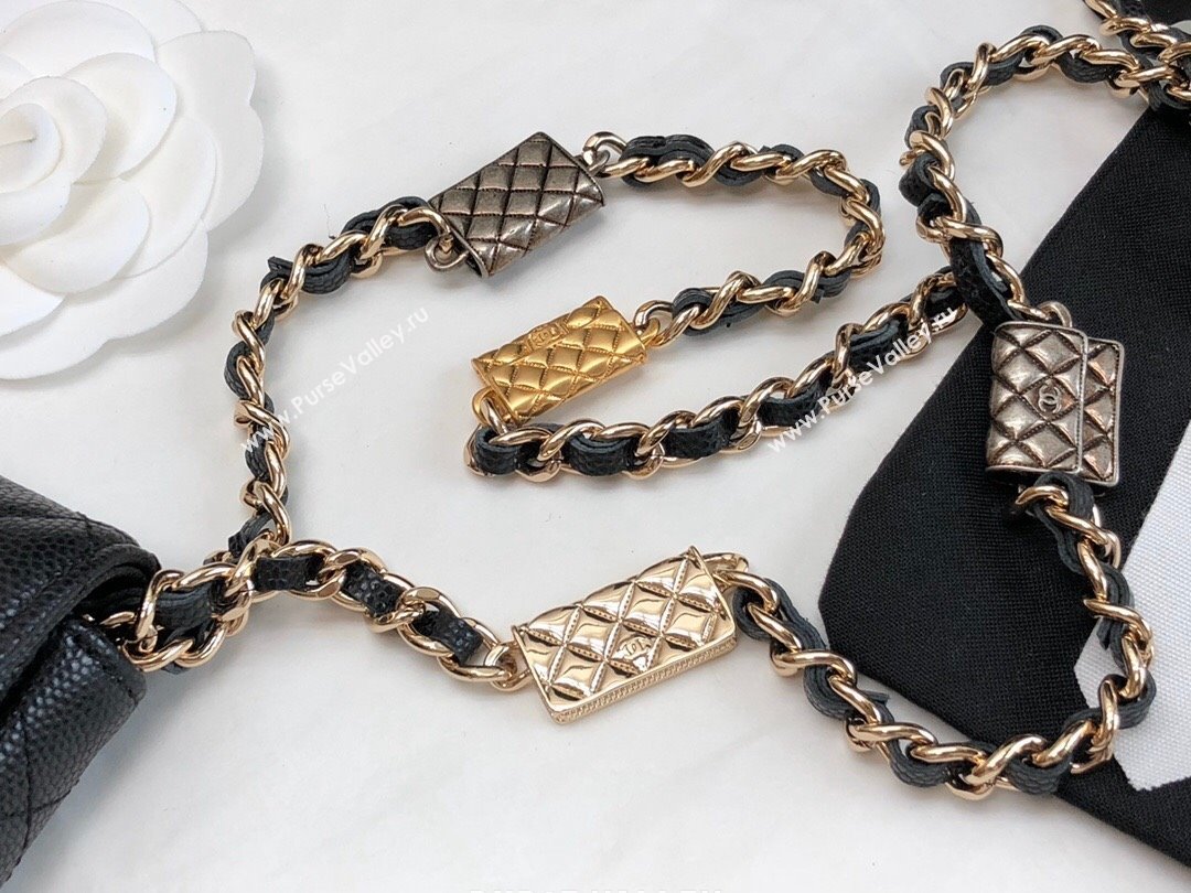 Chanel Grained Calfskin Belt Bag on Bag Charm Chain Black 2021 (JY-21101232)