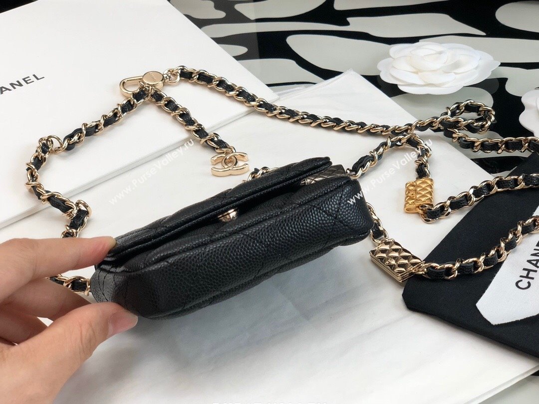 Chanel Grained Calfskin Belt Bag on Bag Charm Chain Black 2021 (JY-21101232)