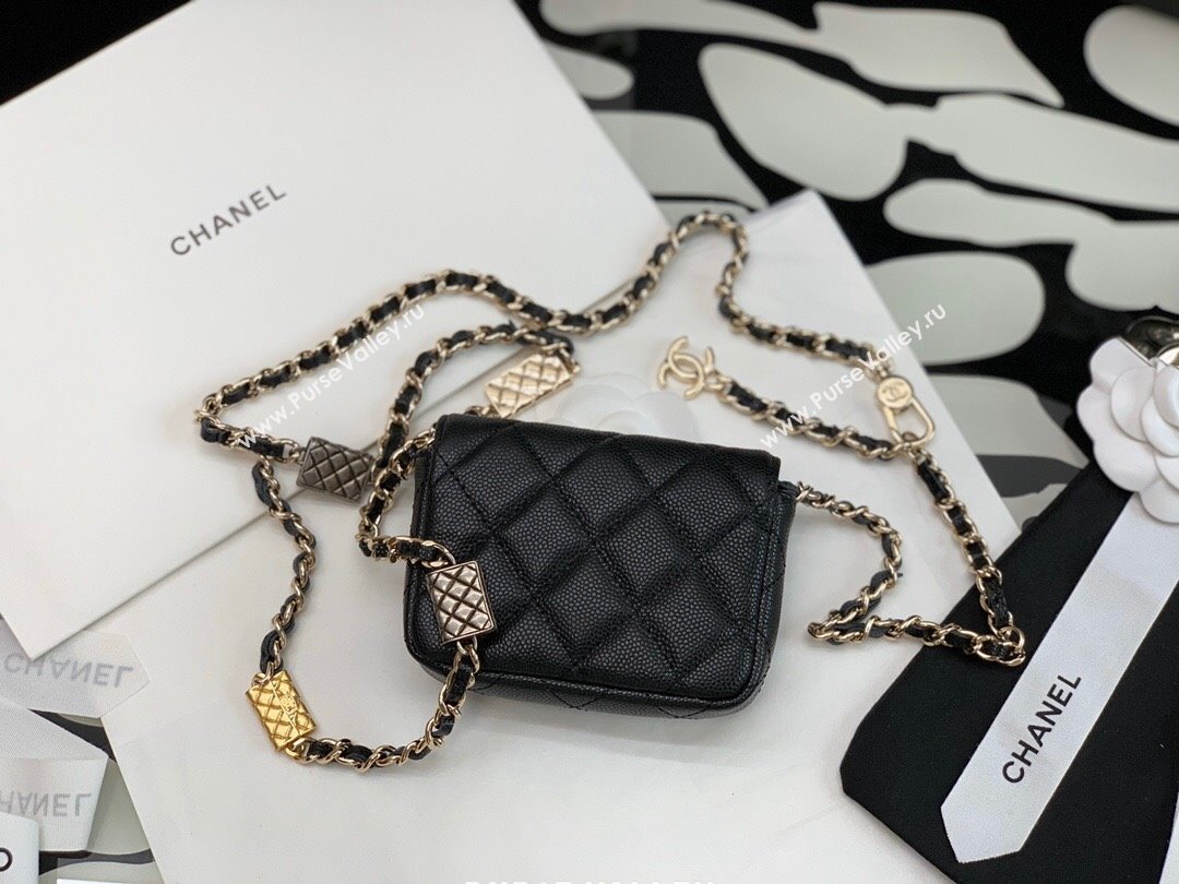 Chanel Grained Calfskin Belt Bag on Bag Charm Chain Black 2021 (JY-21101232)