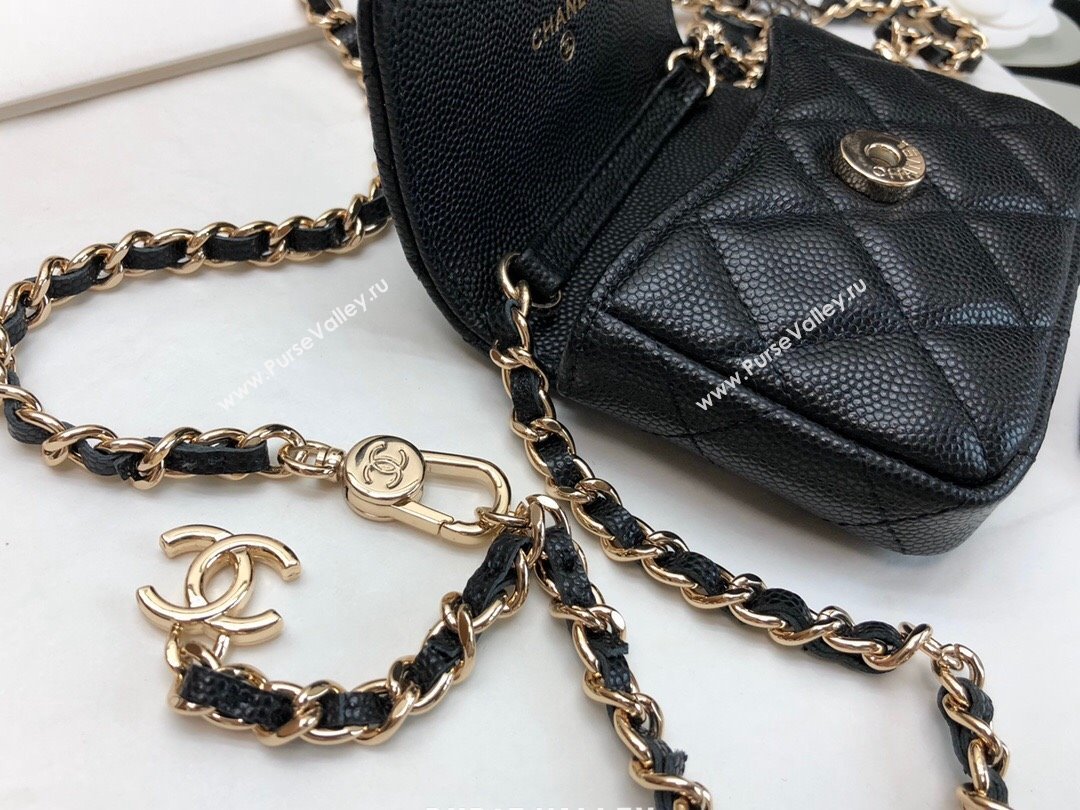 Chanel Grained Calfskin Belt Bag on Bag Charm Chain Black 2021 (JY-21101232)