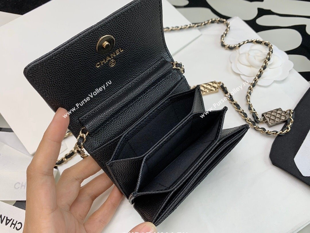 Chanel Grained Calfskin Card Case Wallet on Bag Charm Chain WOC Black 2021 (JY-21101231)