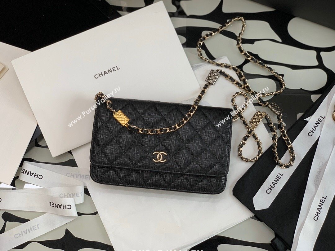 Chanel Grained Calfskin Wallet on Bag Charm Chain WOC AP2400 Black 2021 (JY-21101230)