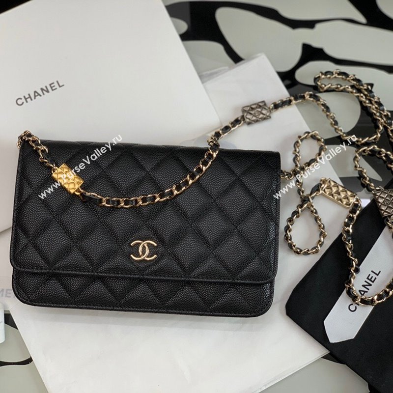 Chanel Grained Calfskin Wallet on Bag Charm Chain WOC AP2400 Black 2021 (JY-21101230)