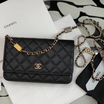 Chanel Grained Calfskin Wallet on Bag Charm Chain WOC AP2400 Black 2021 (JY-21101230)