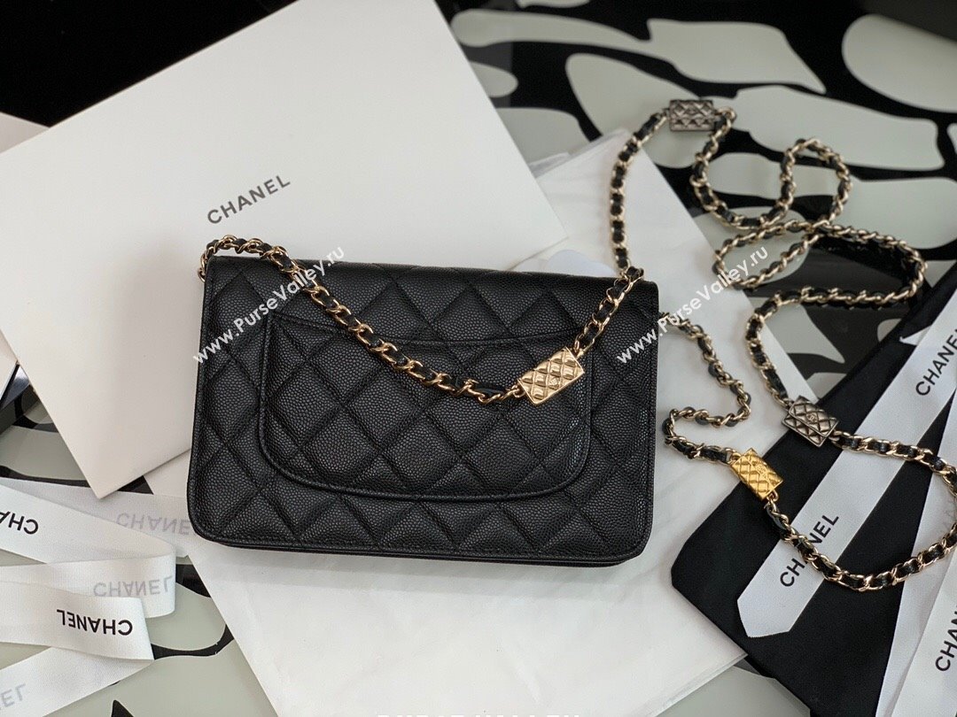 Chanel Grained Calfskin Wallet on Bag Charm Chain WOC AP2400 Black 2021 (JY-21101230)