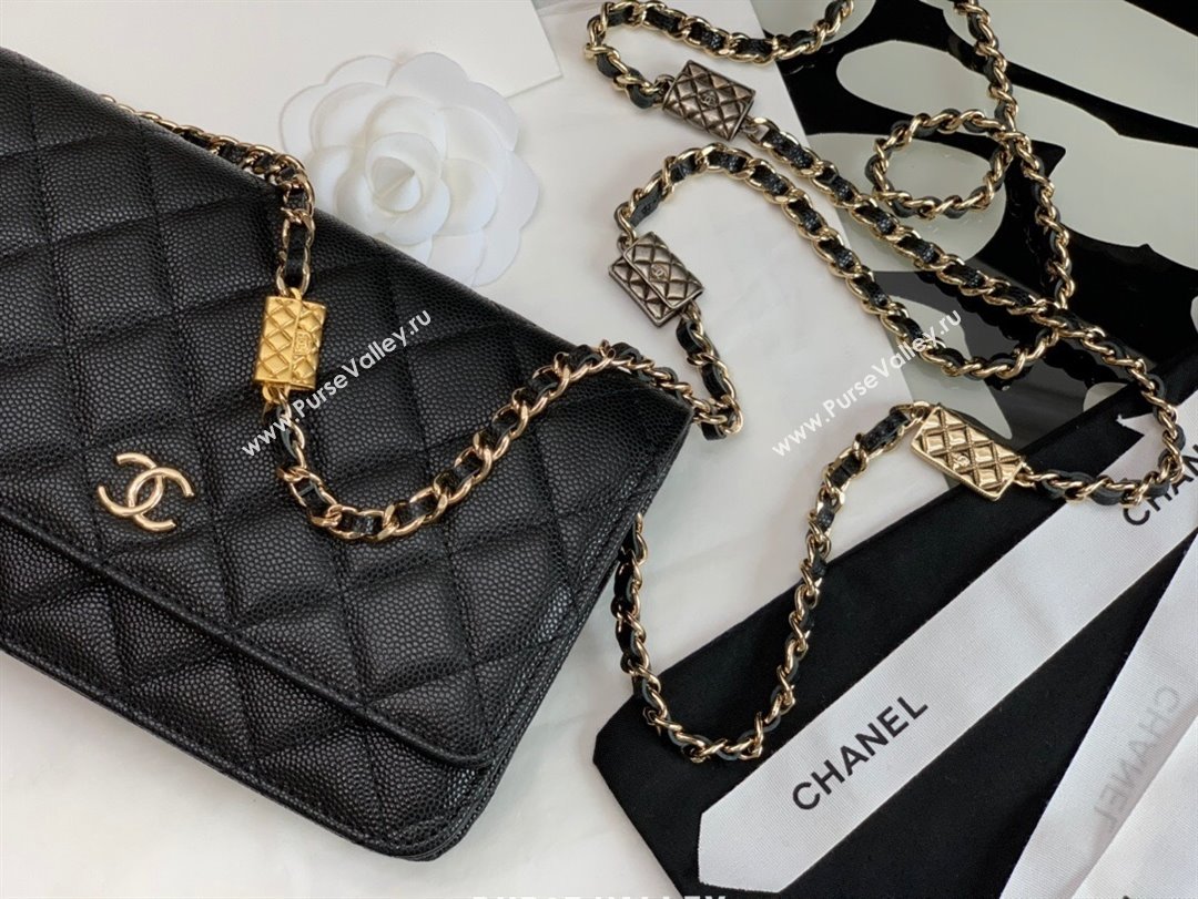 Chanel Grained Calfskin Wallet on Bag Charm Chain WOC AP2400 Black 2021 (JY-21101230)