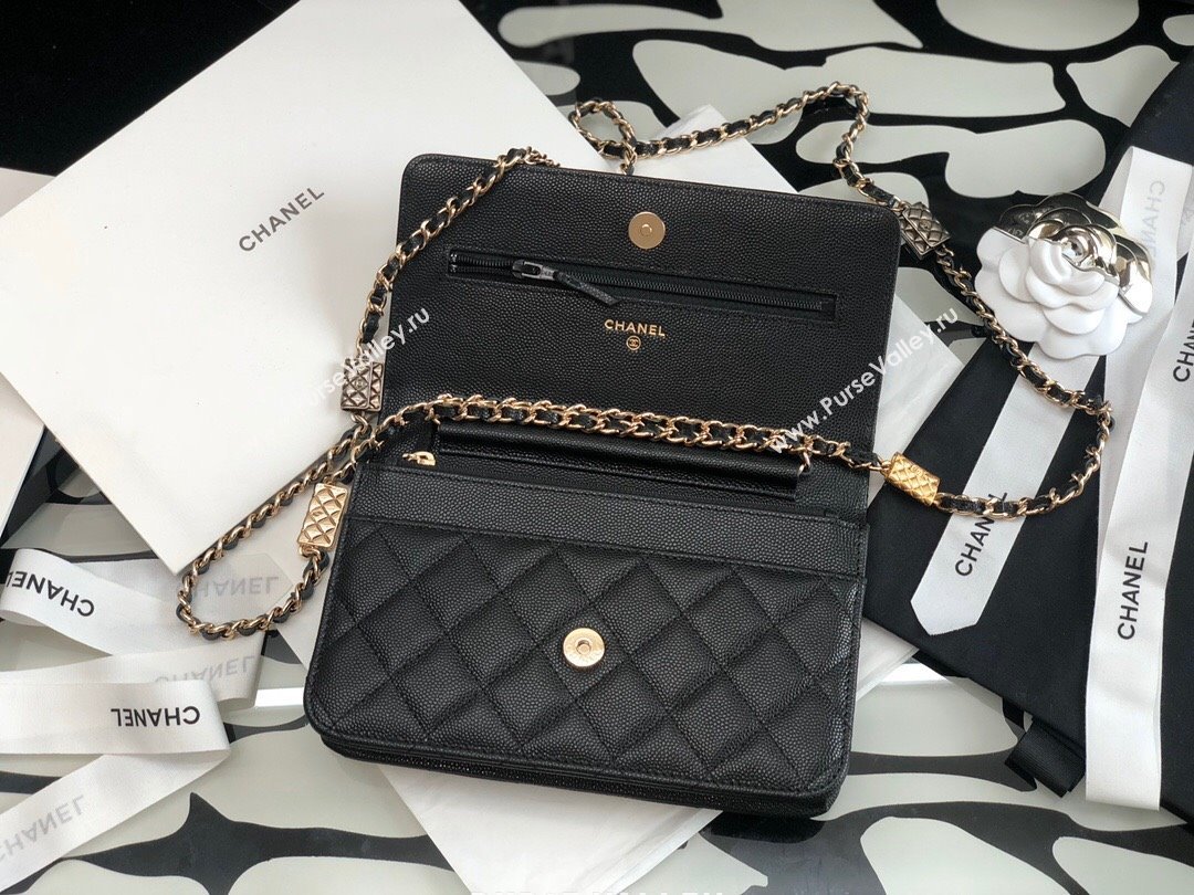 Chanel Grained Calfskin Wallet on Bag Charm Chain WOC AP2400 Black 2021 (JY-21101230)