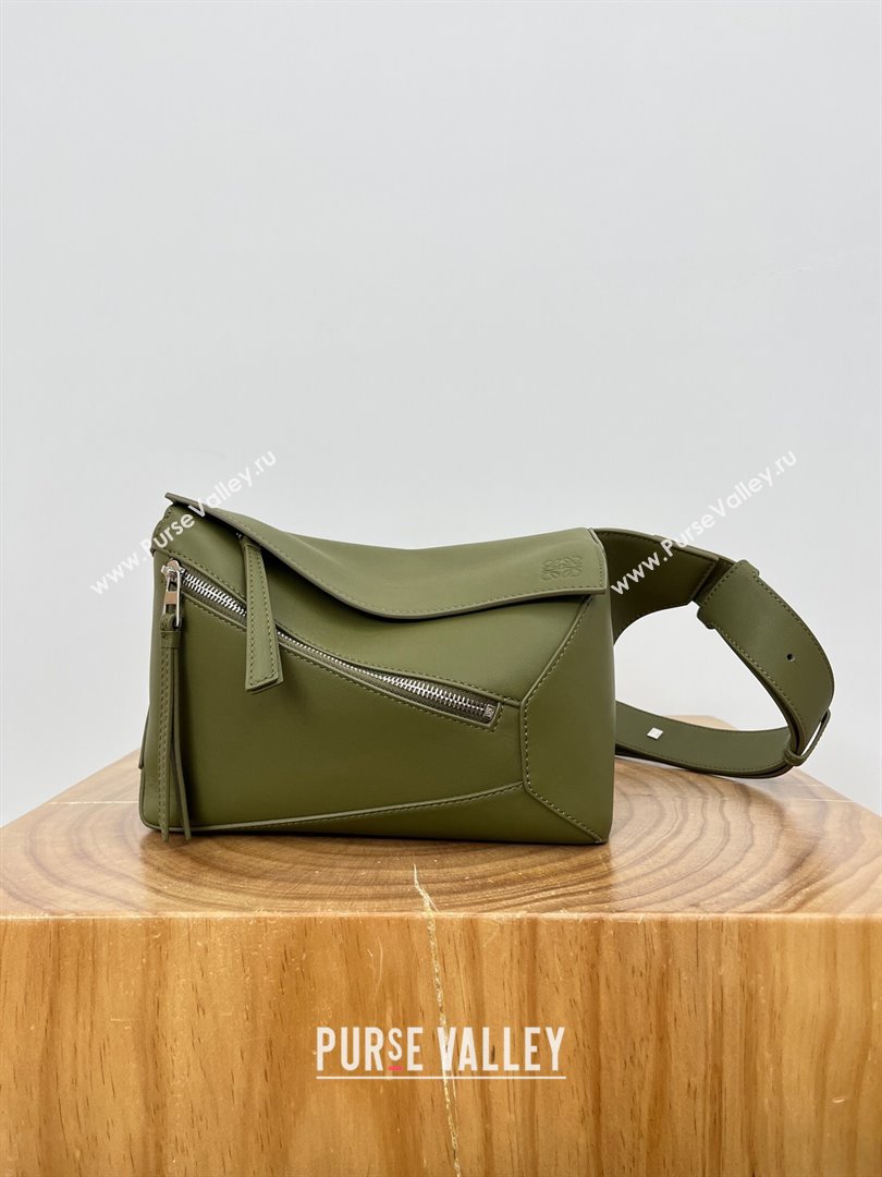 Loewe Small Puzzle Bumbag in Classic Calfskin 9114 Oliver Green 2024 Top (KE-24090205)