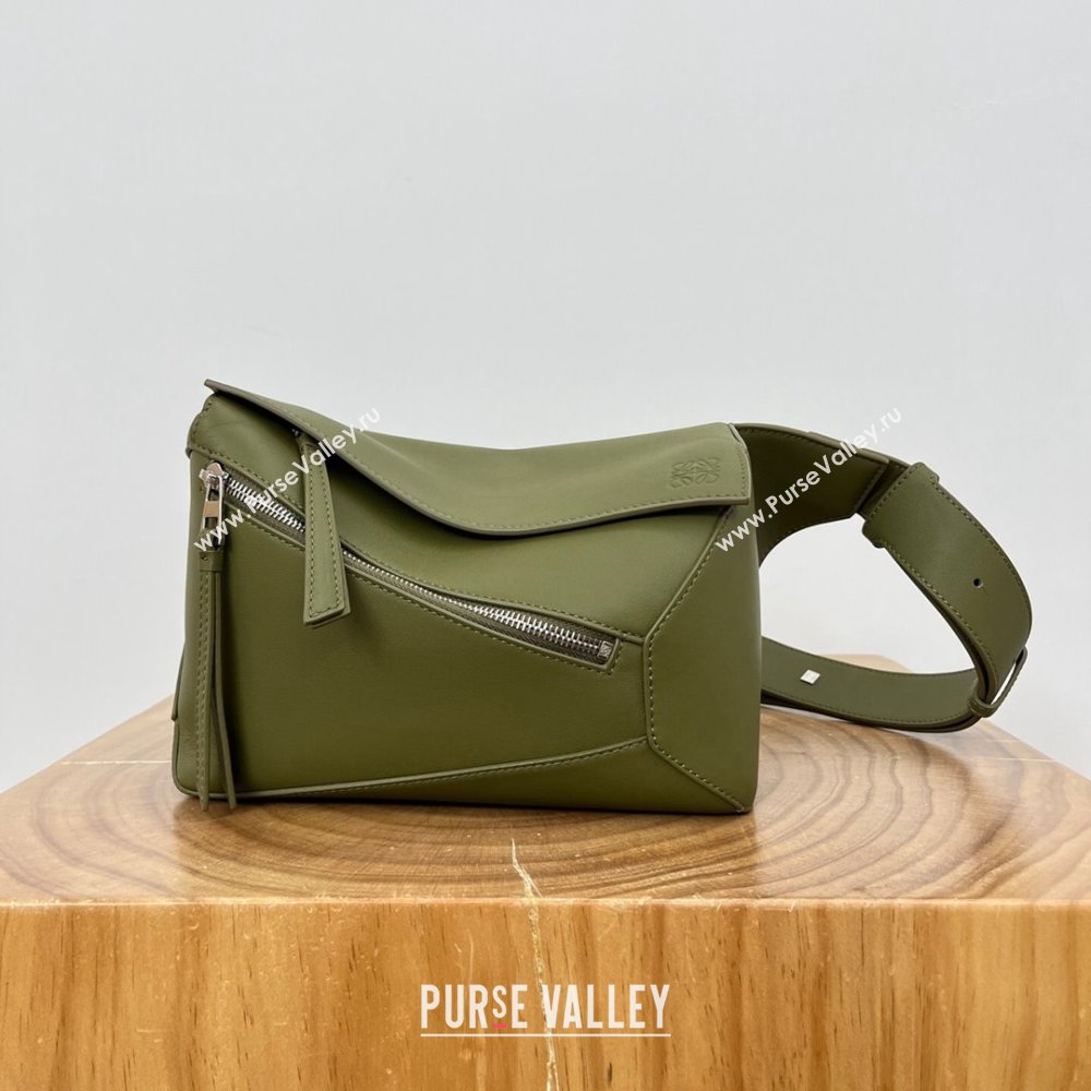 Loewe Small Puzzle Bumbag in Classic Calfskin 9114 Oliver Green 2024 Top (KE-24090205)