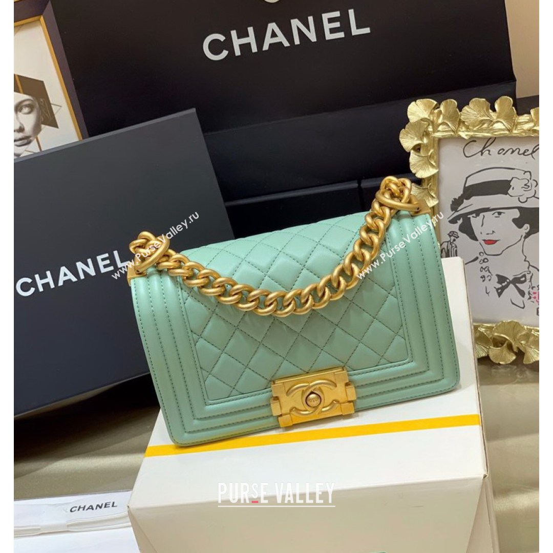 Chanel Quilted Original Lambskin Leather Small Boy Flap Bag Light Green/Gold (Top Quality) (SHUNY-210811065)