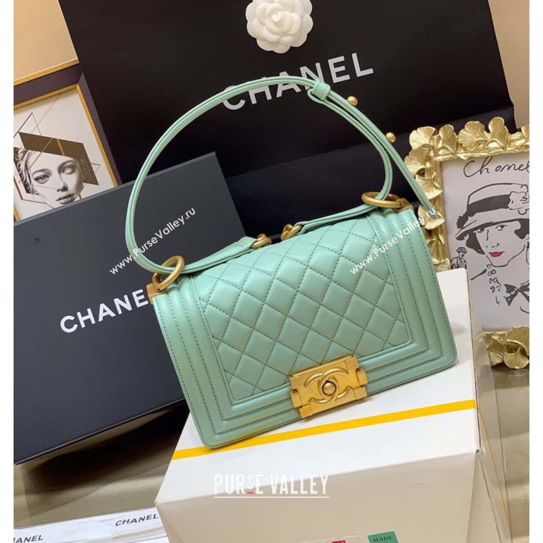 Chanel Quilted Original Lambskin Leather Small Boy Flap Bag Light Green/Gold (Top Quality) (SHUNY-210811065)