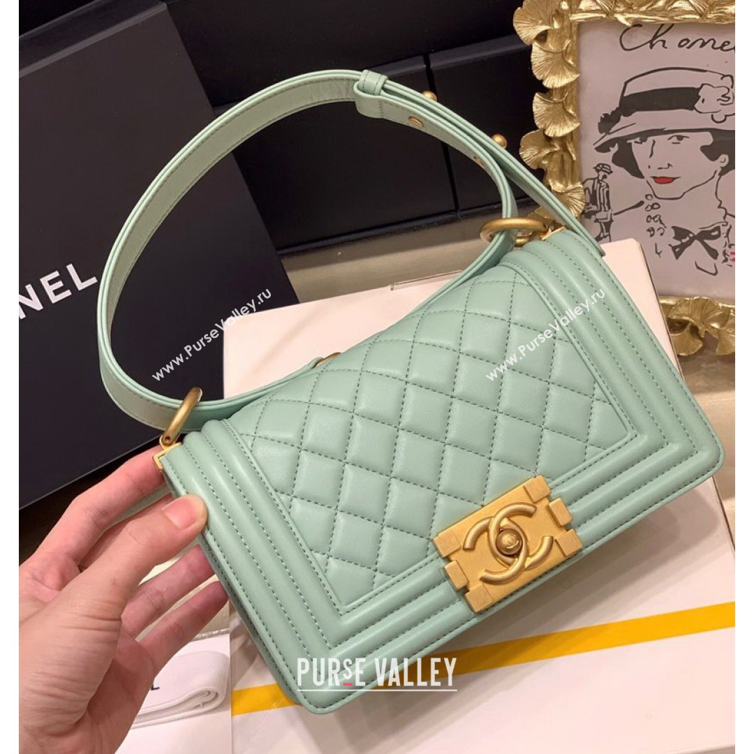 Chanel Quilted Original Lambskin Leather Small Boy Flap Bag Light Green/Gold (Top Quality) (SHUNY-210811065)