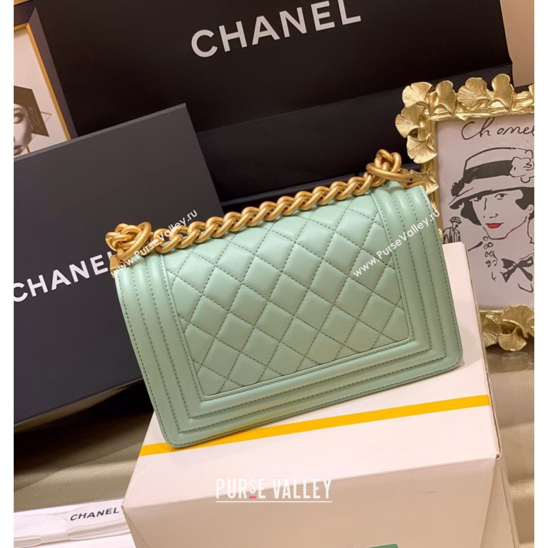 Chanel Quilted Original Lambskin Leather Small Boy Flap Bag Light Green/Gold (Top Quality) (SHUNY-210811065)