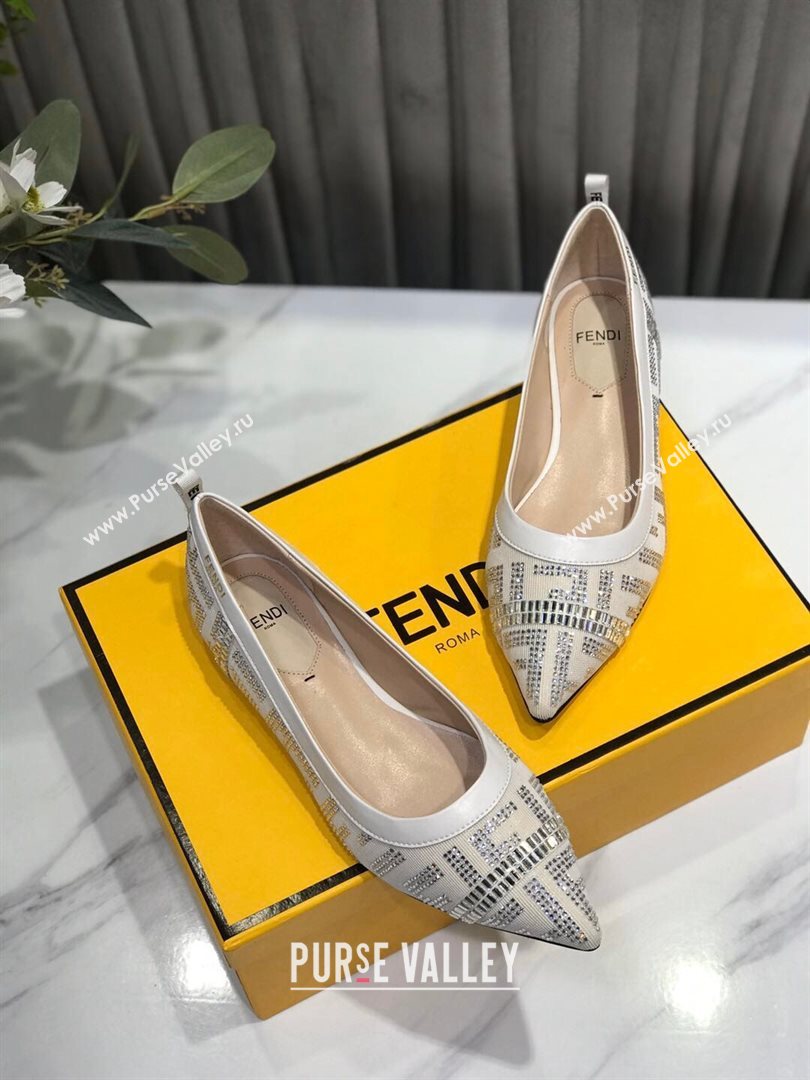 Fendi Colibri Crystal Fabric Flat Ballerinas White 2020 (MD-20122154)