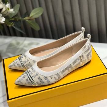 Fendi Colibri Crystal Fabric Flat Ballerinas White 2020 (MD-20122154)