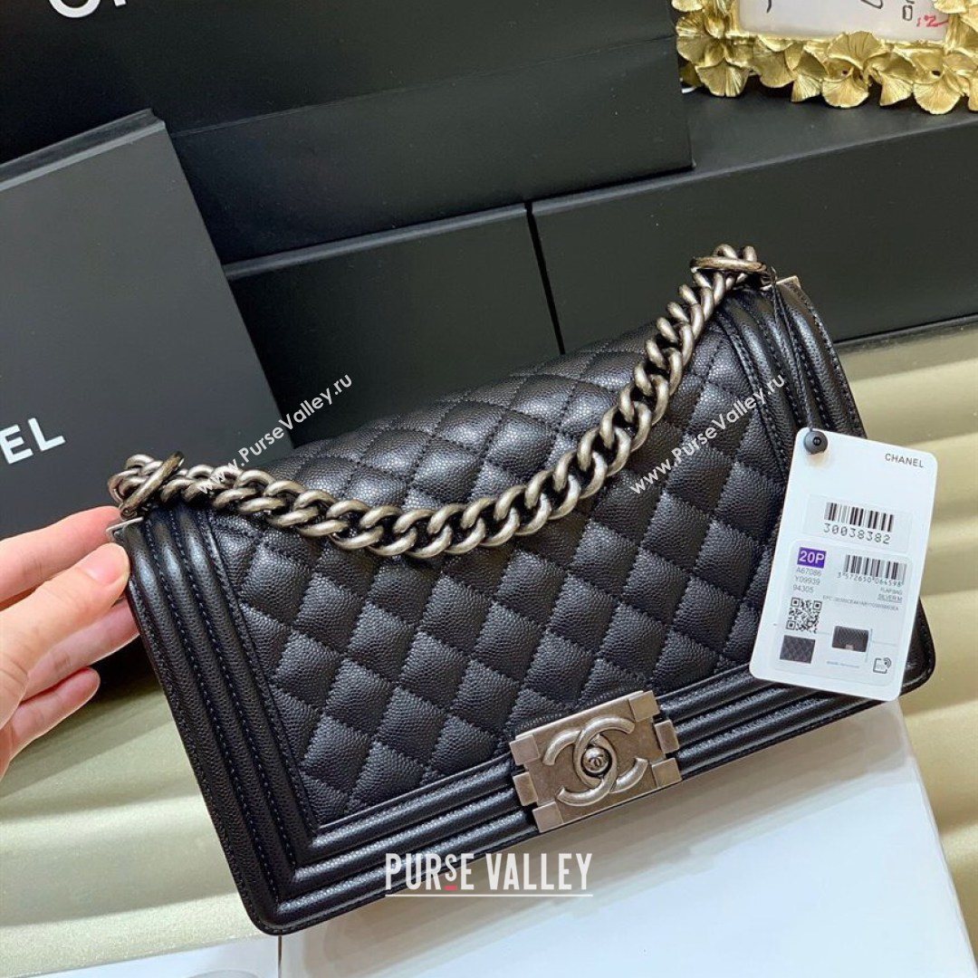 Chanel Quilted Original Haas Caviar Leather Medium Boy Flap Bag Black/Silver(Top Quality) (SHUNY-210811057)