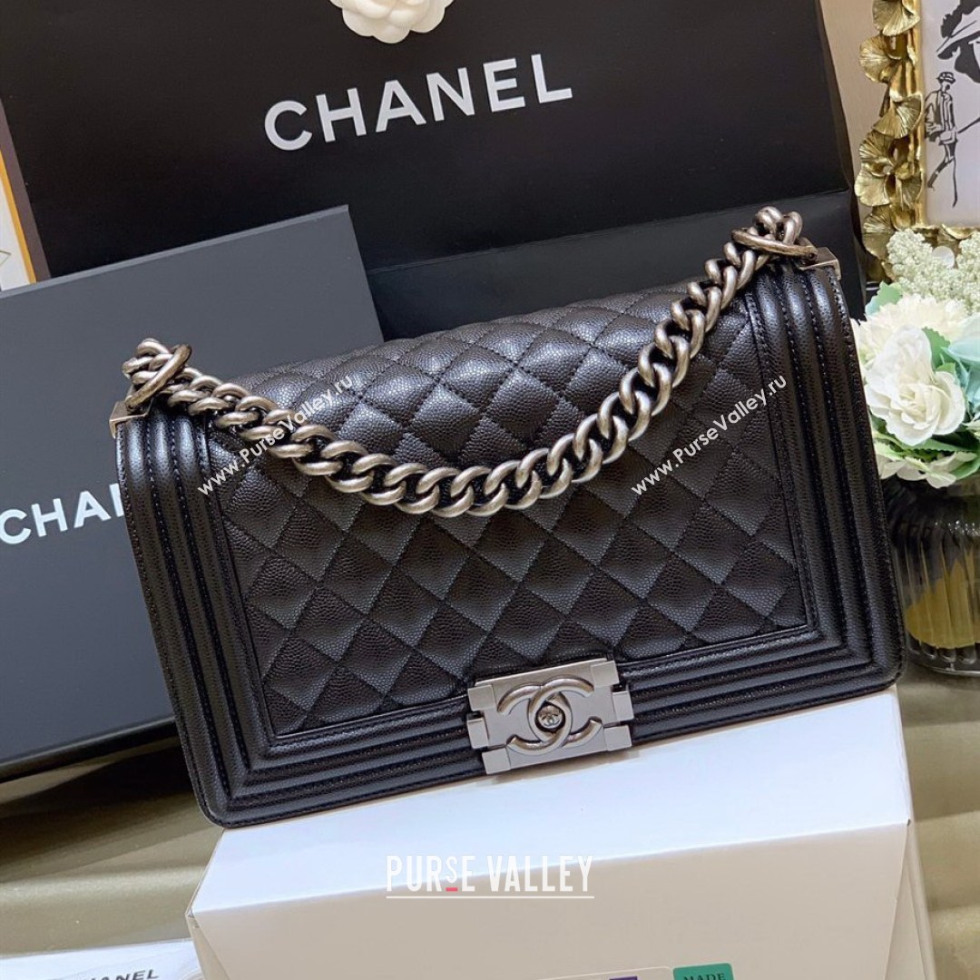 Chanel Quilted Original Haas Caviar Leather Medium Boy Flap Bag Black/Silver(Top Quality) (SHUNY-210811057)