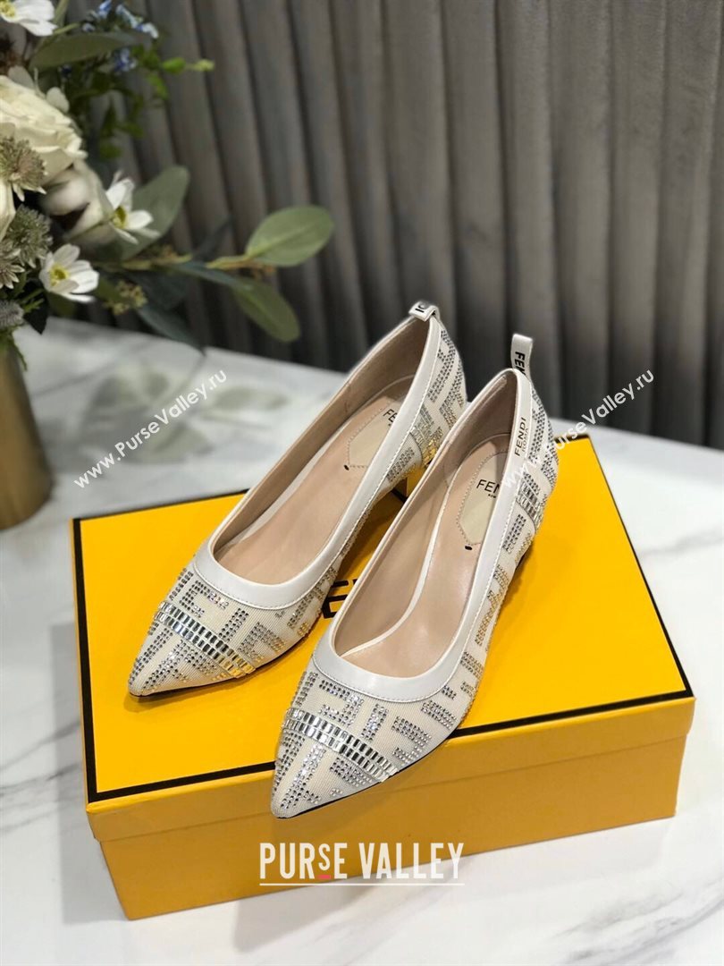 Fendi Colibri Crystal Fabric Pumps 5.5cm White 2020 (MD-20122153)
