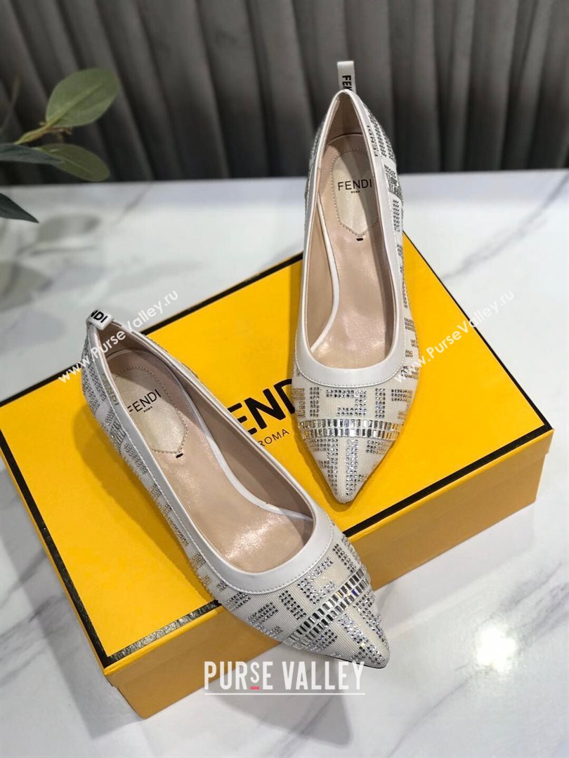 Fendi Colibri Crystal Fabric Pumps 5.5cm White 2020 (MD-20122153)