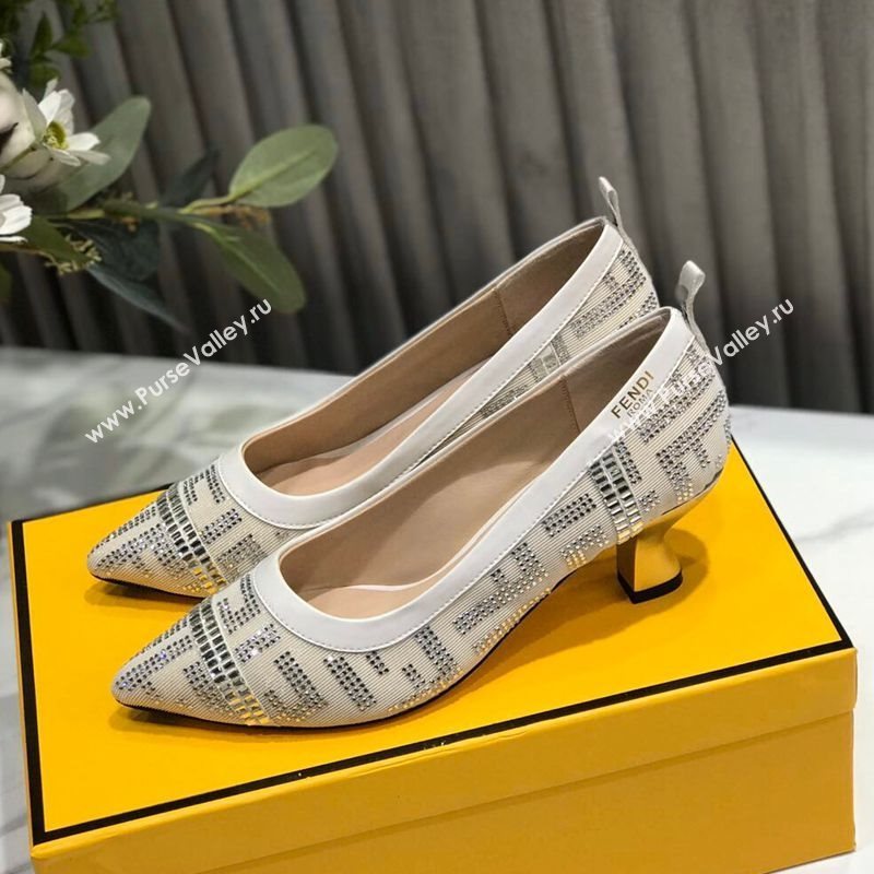 Fendi Colibri Crystal Fabric Pumps 5.5cm White 2020 (MD-20122153)