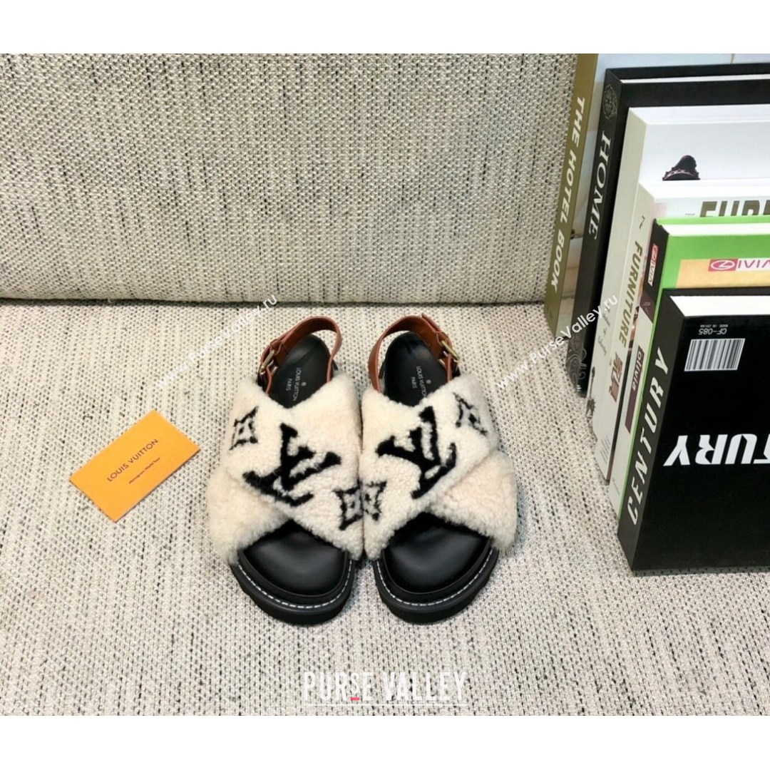 Louis Vuitton Paseo Logo Wool Flat Comfort Sandals White/Black 2021 02 (MD-21081021)