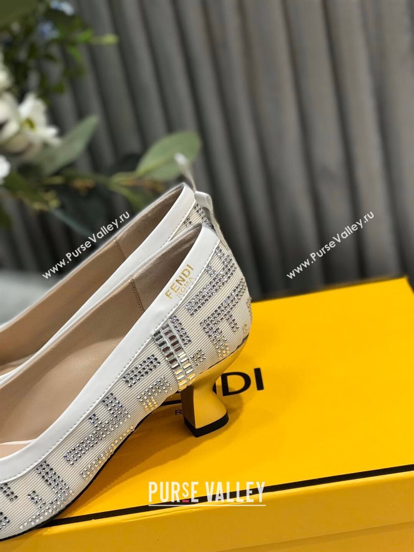 Fendi Colibri Crystal Fabric Pumps 5.5cm White 2020 (MD-20122153)