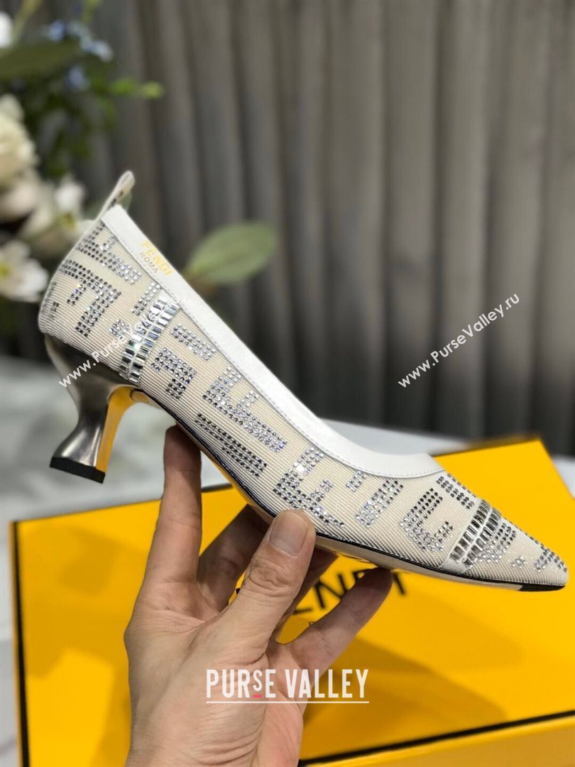 Fendi Colibri Crystal Fabric Pumps 5.5cm White 2020 (MD-20122153)