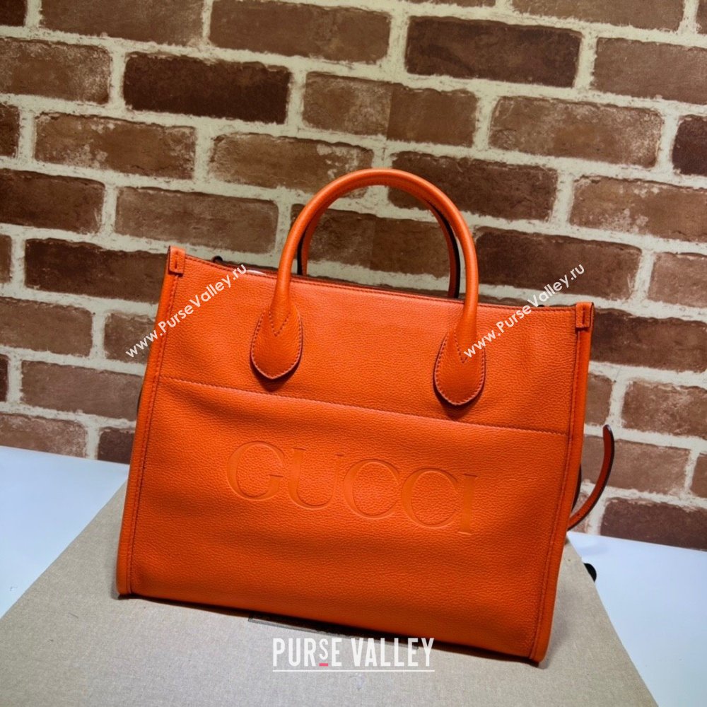 Gucci Leather Small Tote Bag with Gucci logo 674822 Orange 2022 (DLH-22011728)