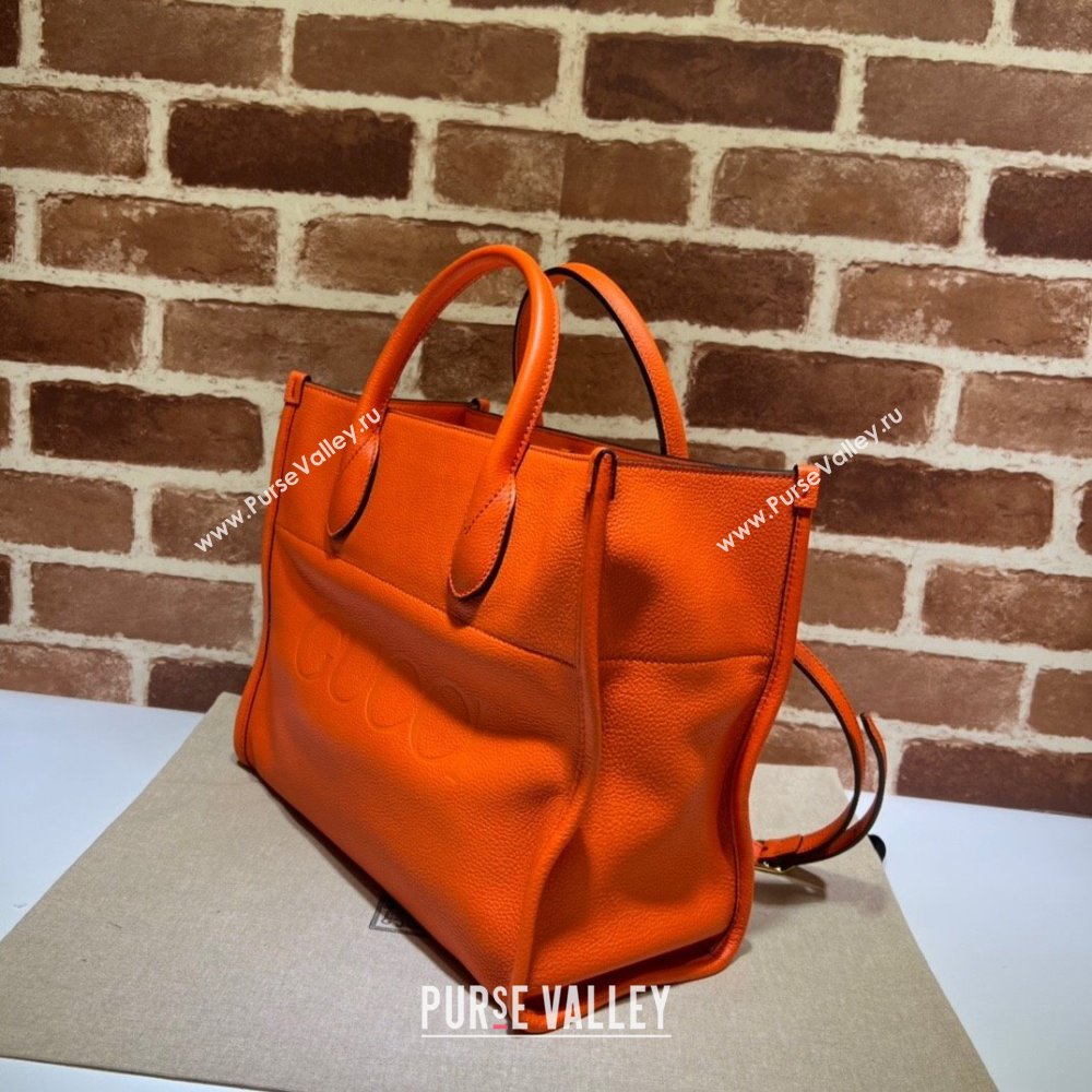 Gucci Leather Small Tote Bag with Gucci logo 674822 Orange 2022 (DLH-22011728)