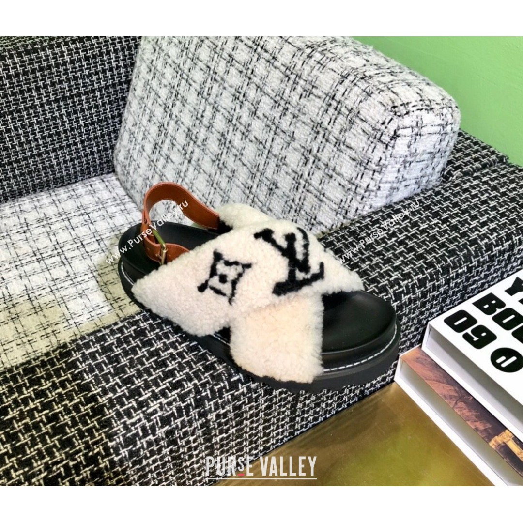 Louis Vuitton Paseo Logo Wool Flat Comfort Sandals White/Black 2021 02 (MD-21081021)