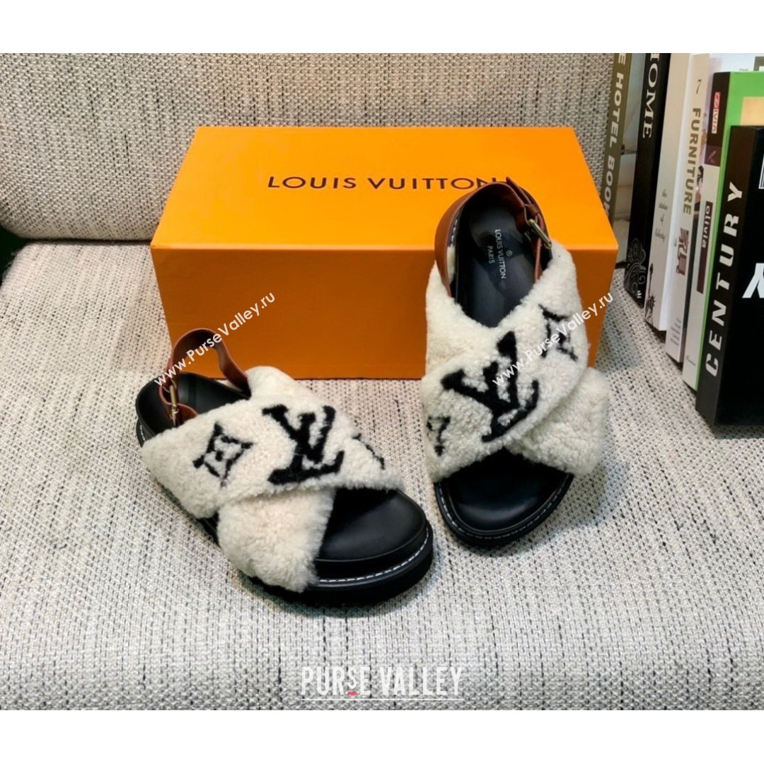 Louis Vuitton Paseo Logo Wool Flat Comfort Sandals White/Black 2021 02 (MD-21081021)