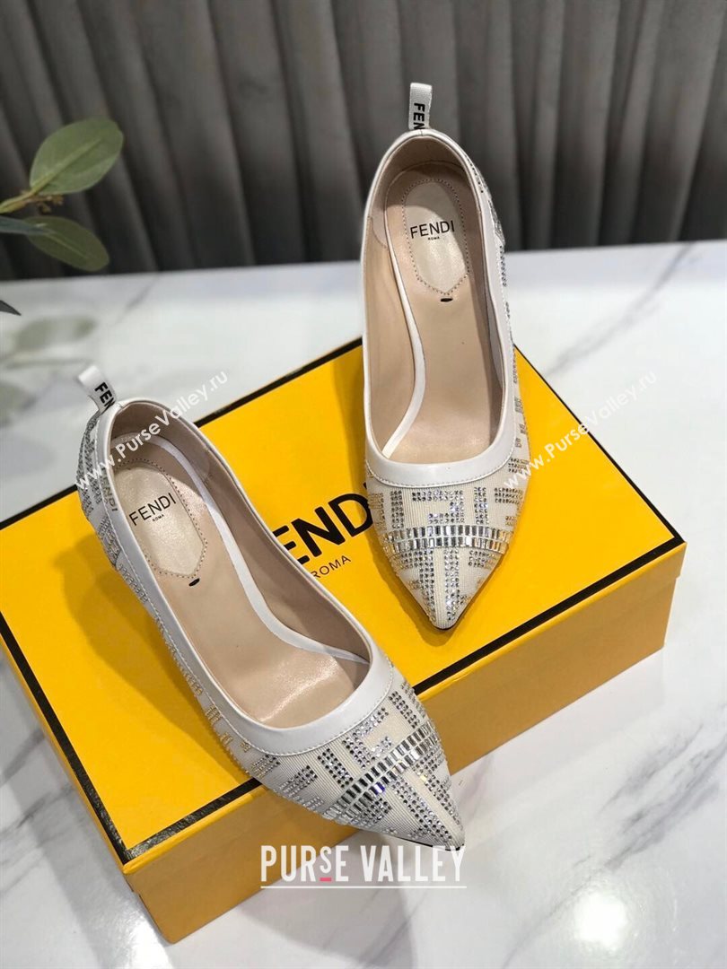 Fendi Colibri Crystal Fabric Pumps 8.5cm White 2020 (MD-20122152)