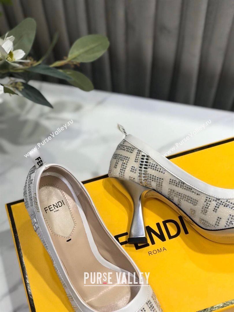 Fendi Colibri Crystal Fabric Pumps 8.5cm White 2020 (MD-20122152)