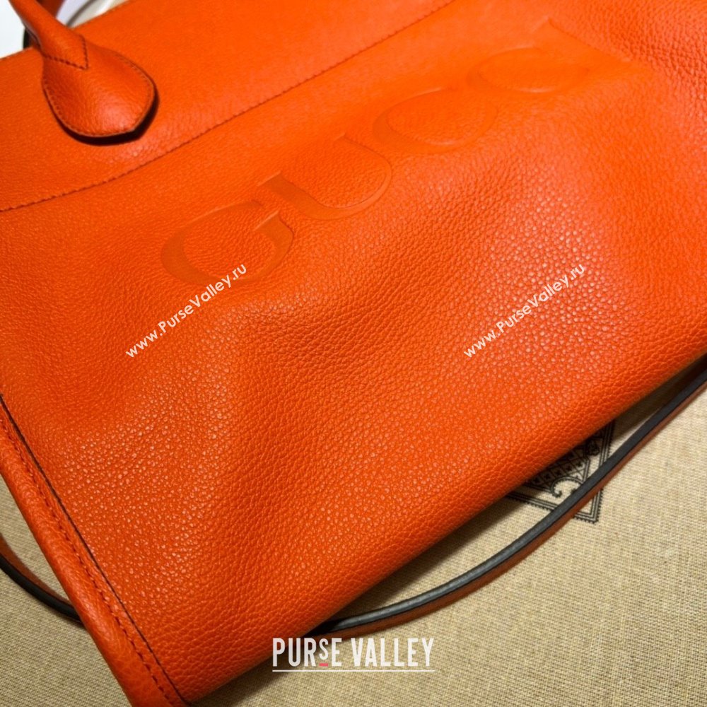 Gucci Leather Small Tote Bag with Gucci logo 674822 Orange 2022 (DLH-22011728)