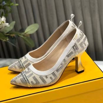 Fendi Colibri Crystal Fabric Pumps 8.5cm White 2020 (MD-20122152)