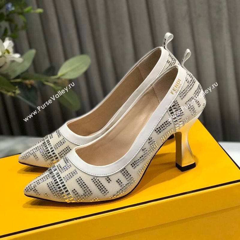 Fendi Colibri Crystal Fabric Pumps 8.5cm White 2020 (MD-20122152)