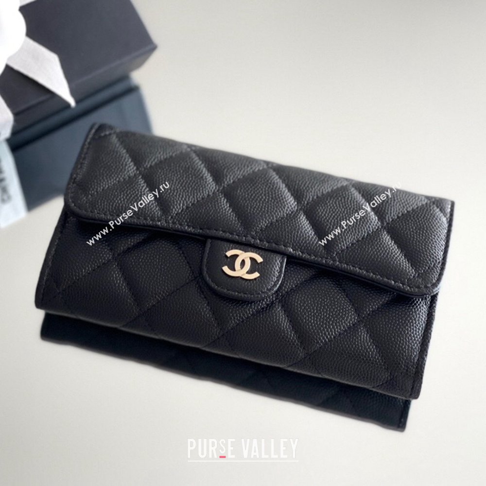 Chanel Grained Calfskin Classic Flap Long Wallet CH121302 Black 2023 Top (MHE-23121304)