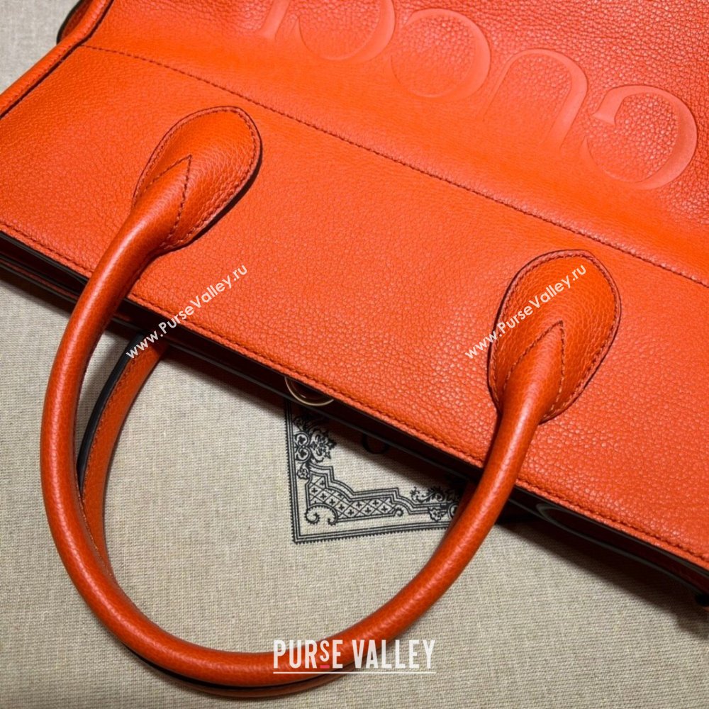 Gucci Leather Small Tote Bag with Gucci logo 674822 Orange 2022 (DLH-22011728)