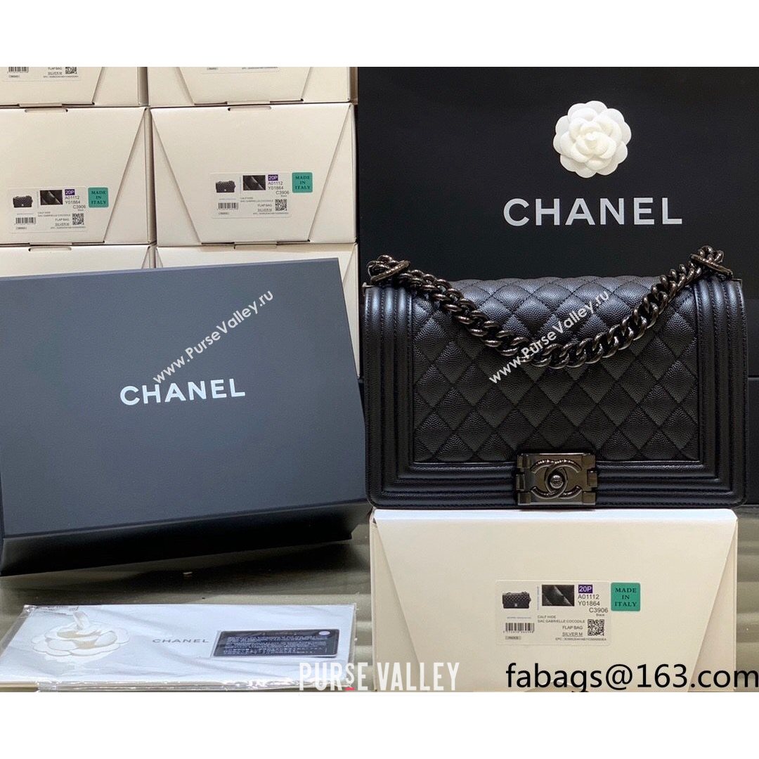 Chanel Quilted Original Haas Caviar Leather Medium Boy Flap Bag All Black (Top Quality) (SHUNY-210811059)