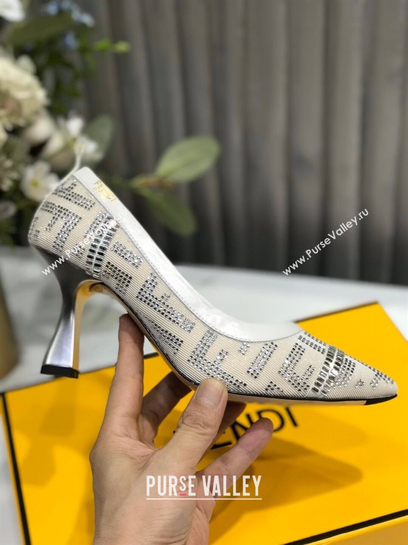 Fendi Colibri Crystal Fabric Pumps 8.5cm White 2020 (MD-20122152)