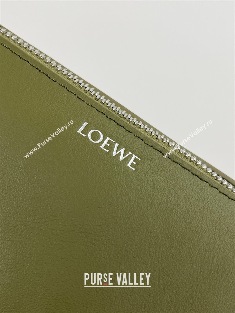 Loewe Mens Puzzle Fold Wash Bag in Shiny Calfskin 9063 Olive Green 2024 Top (KE-24090209)