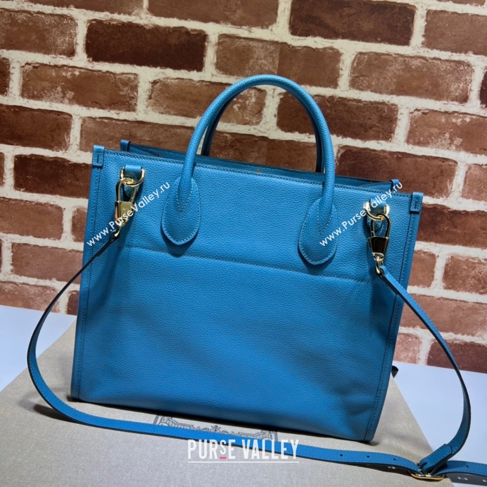 Gucci Leather Small Tote Bag with Gucci logo 674822 Blue 2022 (DLH-22011729)