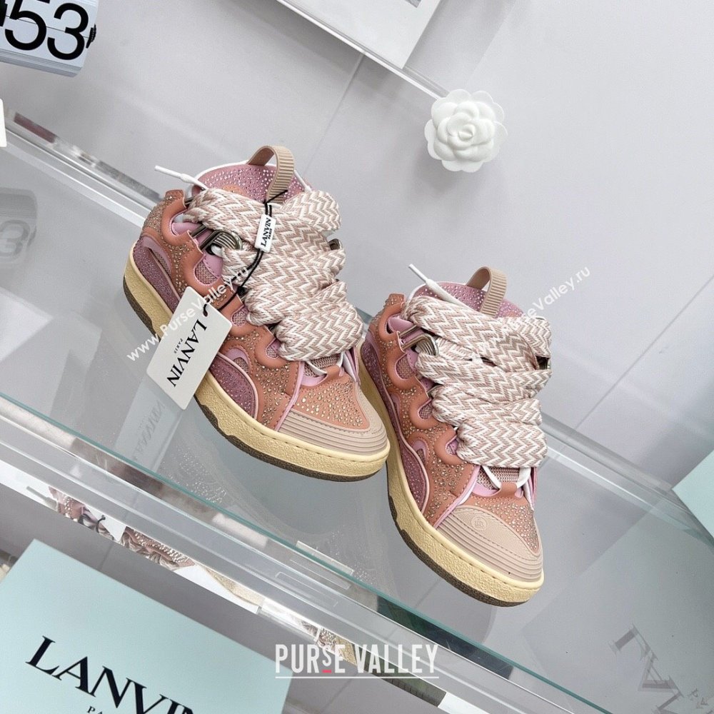 Lanvin Leather Curb Sneakers L110135 Pink/Crystals 2023 Top (KL-23110135)