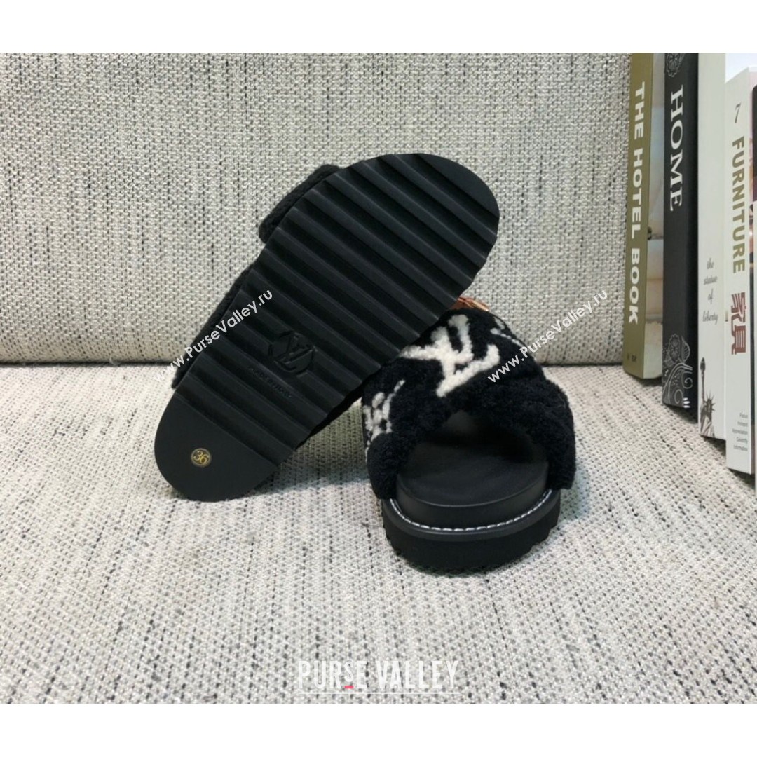 Louis Vuitton Paseo Logo Wool Flat Comfort Sandals Black/White 2021 03 (MD-21081022)