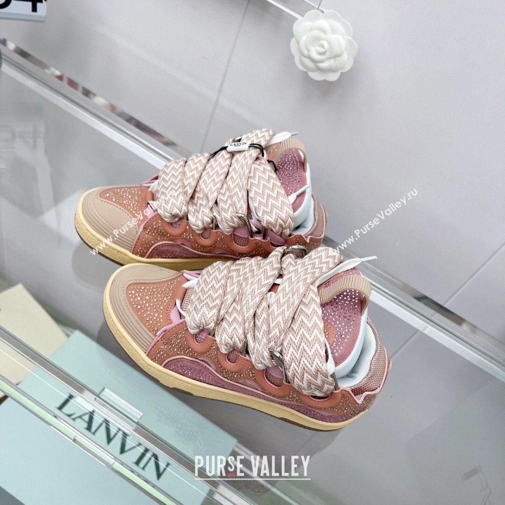 Lanvin Leather Curb Sneakers L110135 Pink/Crystals 2023 Top (KL-23110135)